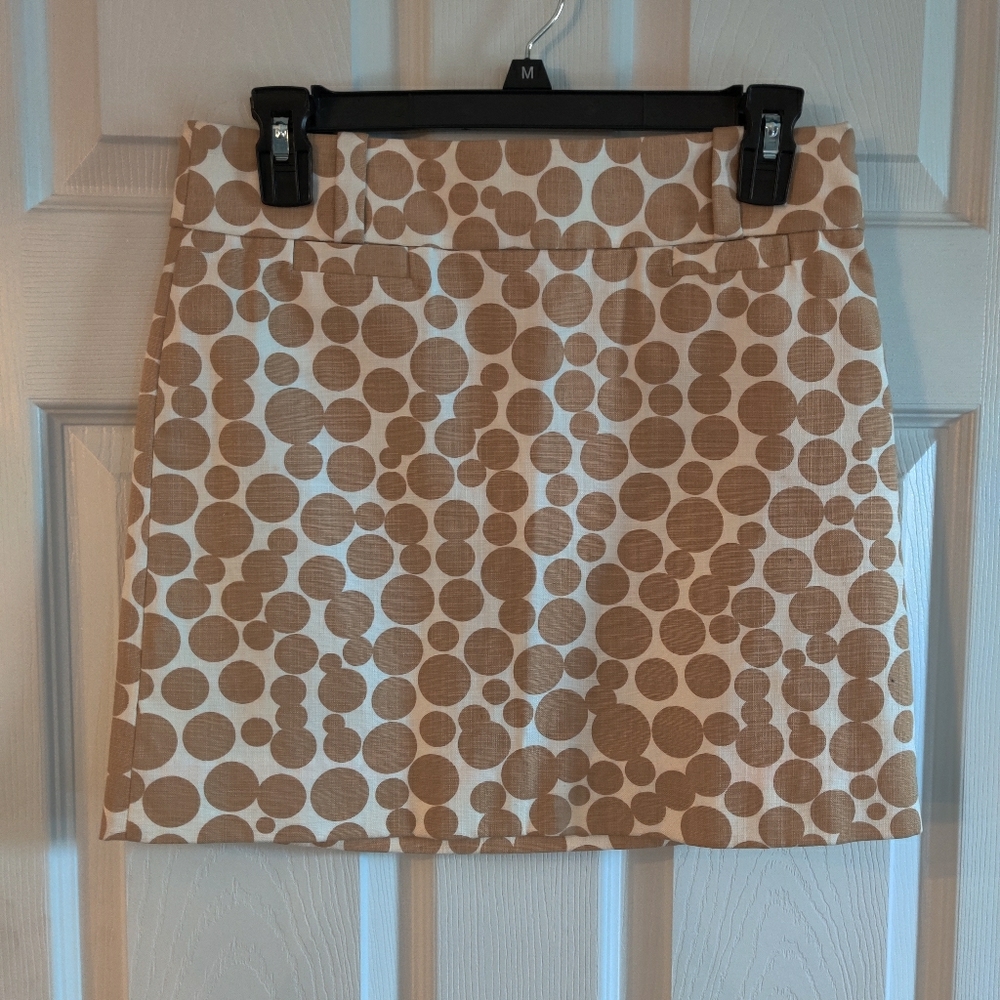 J Crew Stretch Tan & White Polka Dot Mini Skirt